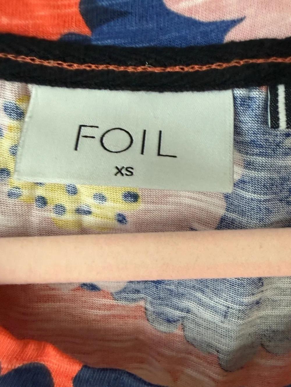 Foil Flower Pattern Cotton Tee in Orange, Pink and Blue - Size XS